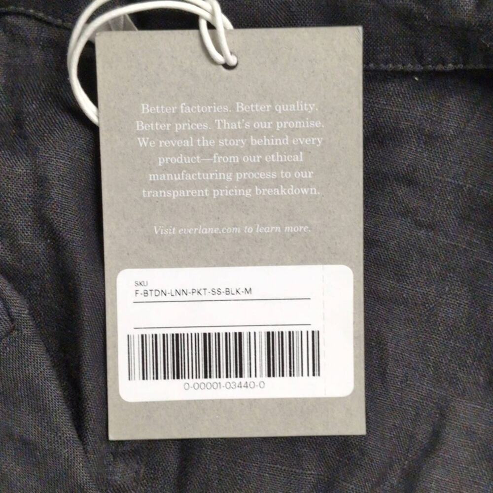 NWT Everlane Black Linen Short Sleeve Notch Shirt Pockets Button Up Shirt M - Picture 6 of 9